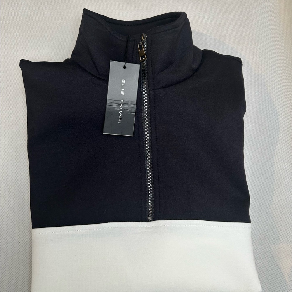 Elie Tahari Black and White Zip-Up Top